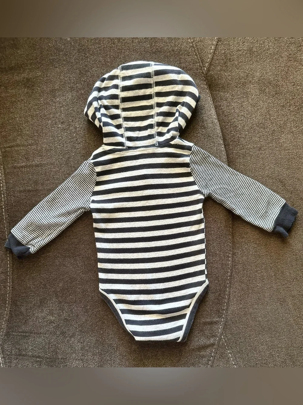 Striped Hooded and Henley Baby One-Piece Set - Navy & Gray
